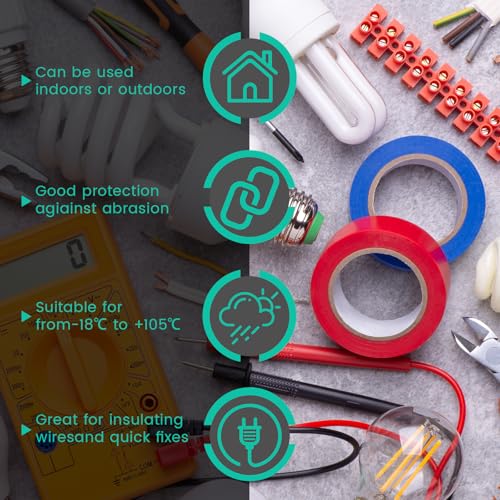 RMIVEGLIA 6er Pack isolierband farbig set, electrical tape, 16 mm x 15 m, insgesamt 90 m, wasserfestes klebeband, Ideal zum Spleißen von Draht- und Kabelisolierungen.