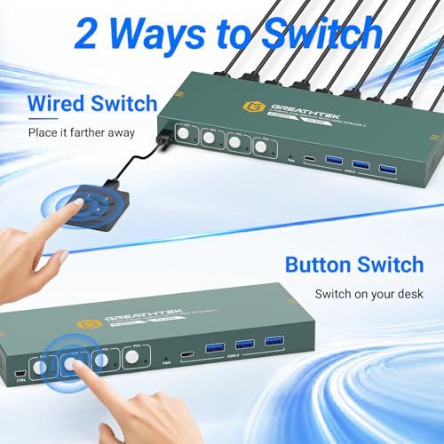 Image of KVM Switch 4 Computers 1 Monitor HDMI Displayport USB C 4K@60HZ Monitor Switcher Sharing 4 USB C&A Devices,Supported EDID