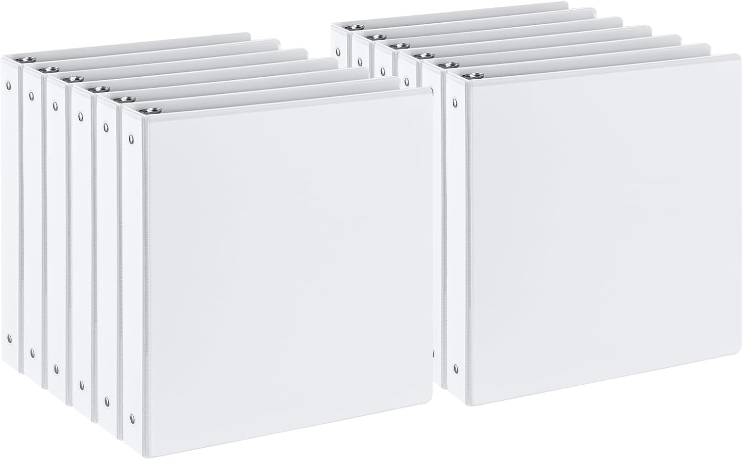 1 Inch 3-Ring Binder with 2 Interior Pockets, Heavy Duty 1" Round Ring Binder Holds 200 Sheets of US Letter Size 8.5'' x 11'' Paper for Office/Home/School (White, 12-Pack)