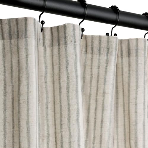 Farmhouse Striped Shower Curtain - 72x72 Inches, Linen Blend Fabr...