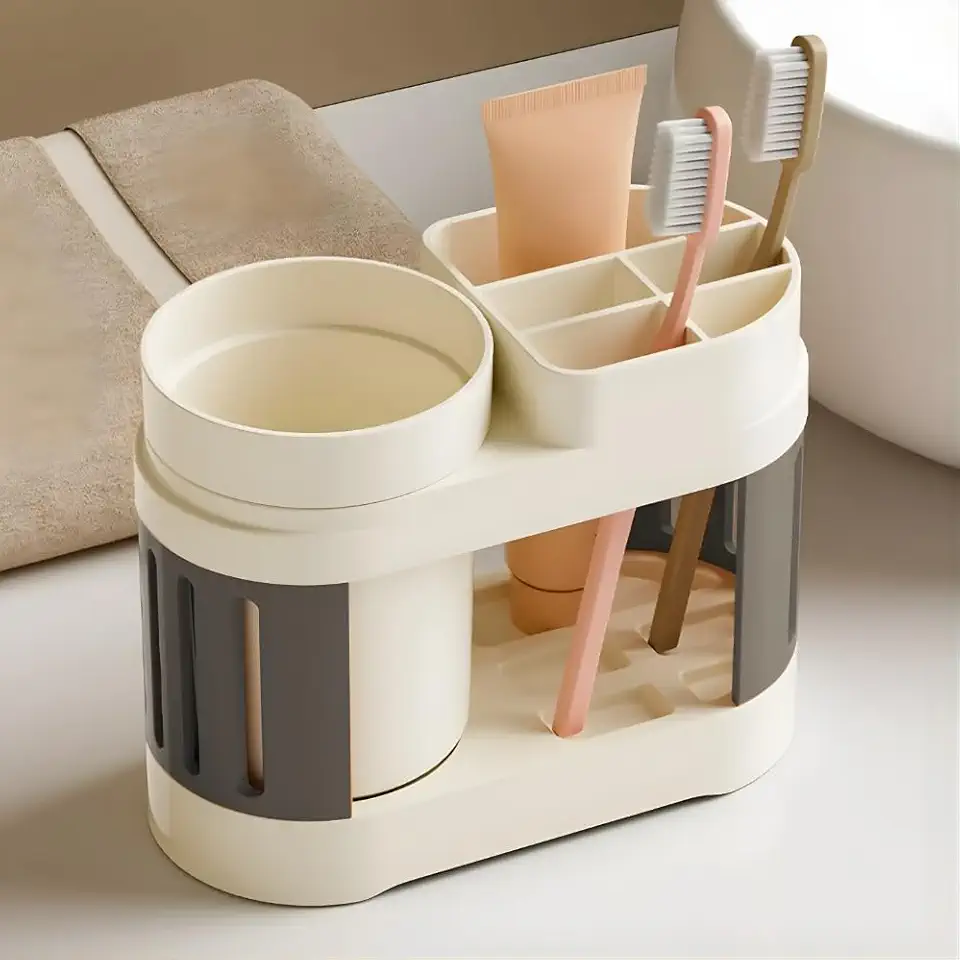 Organizador Multi Divisória para Banheiro 15x7,5x12cm Porta Escova de Dente com Copo e Compartimentos