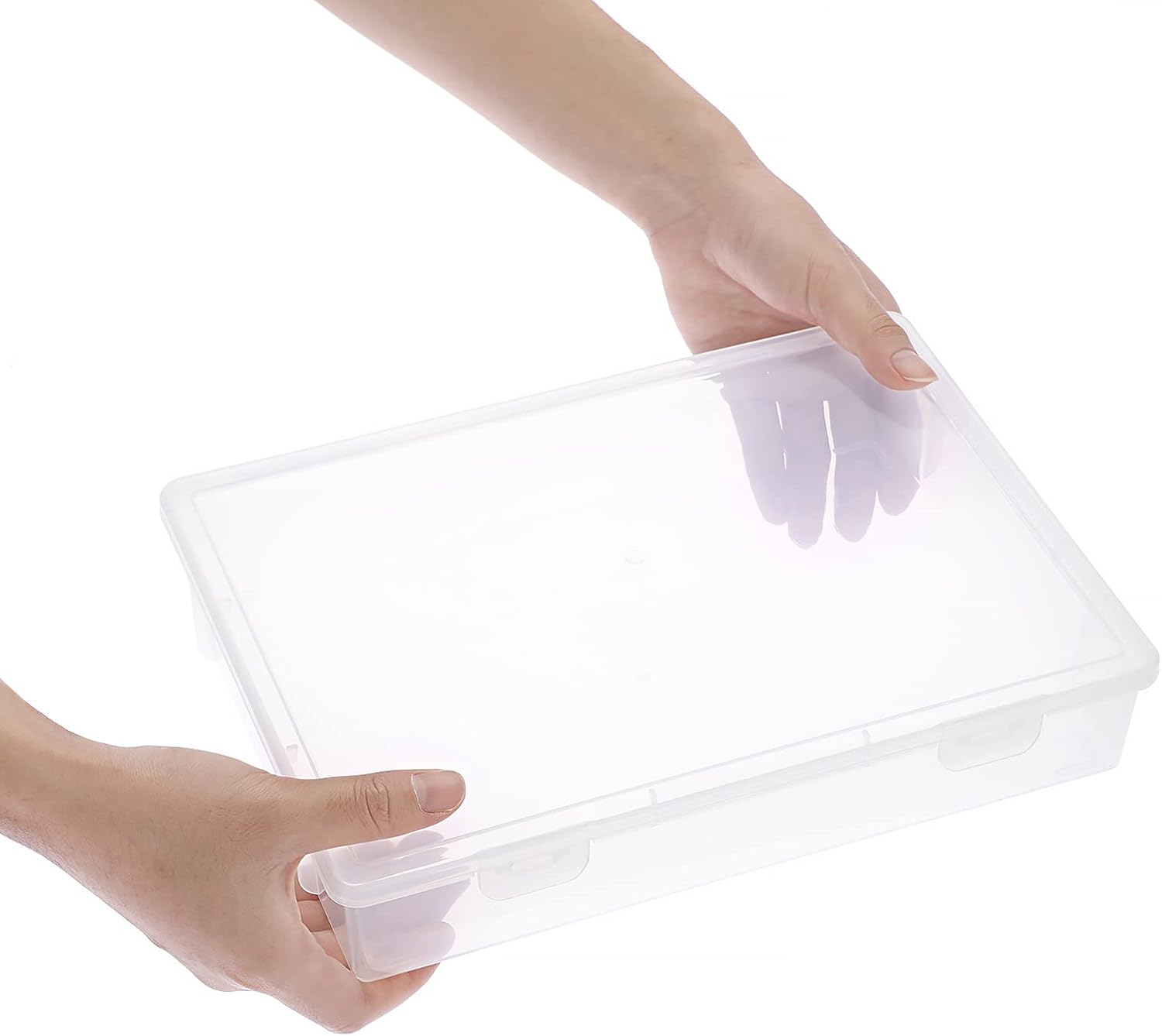 BTSKY Clear Plastic Storage Box with Flap Lid, Multipurpose Craft Organizers and Storage Box Art Supply Storage Organizer Plastic Sewing Box for Beads Pencils Notebooks, 2 Pack Medium