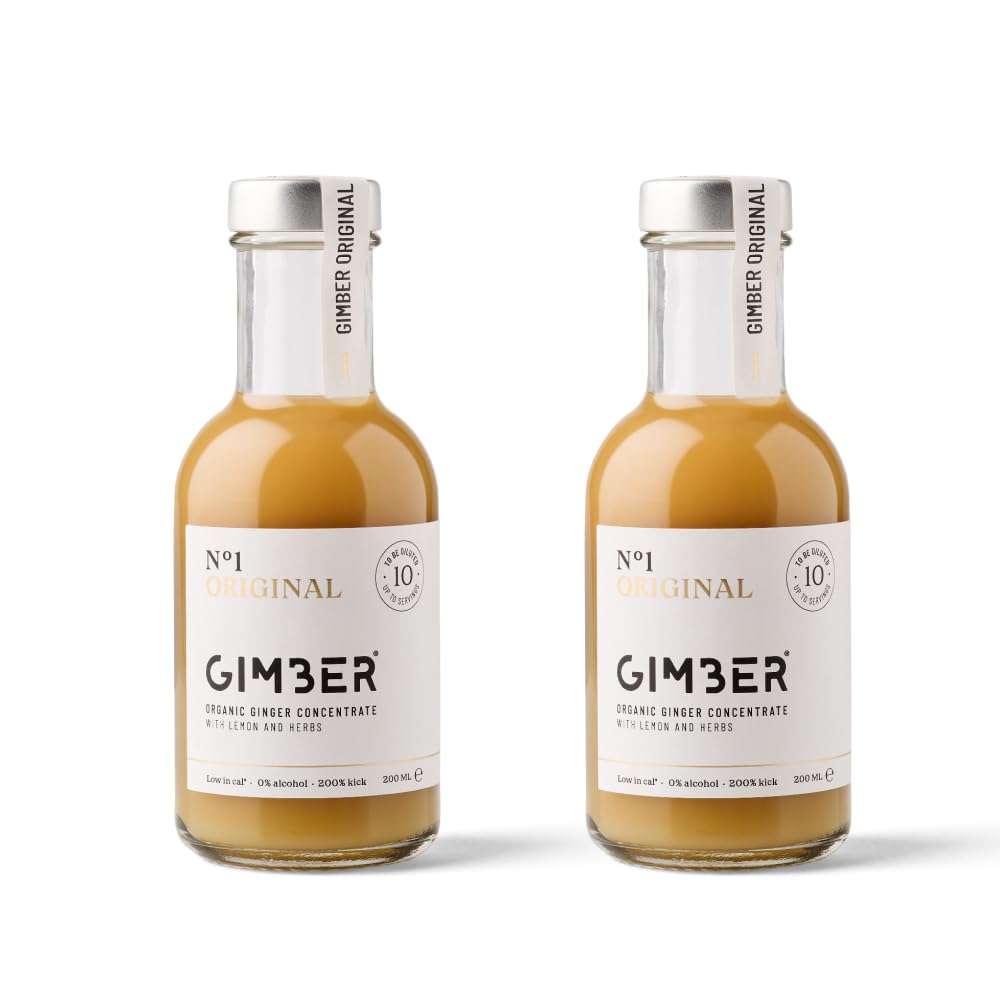 GIMBER Concentrado de jengibre orgánico 2 x 200ml (400ml) | Bebida orgánica sin alcohol hecha de jengibre, limón y hierbas