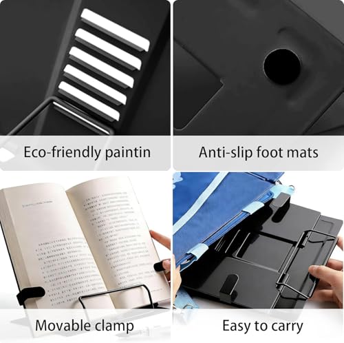 Image of DOCAT Book Stand for Reading, Writing, Painting and Used As Laptop Stand for Desk, Adjustable Book Holder, Compatible with Cookbooks, Textbooks, Tablets and Laptops (Black)