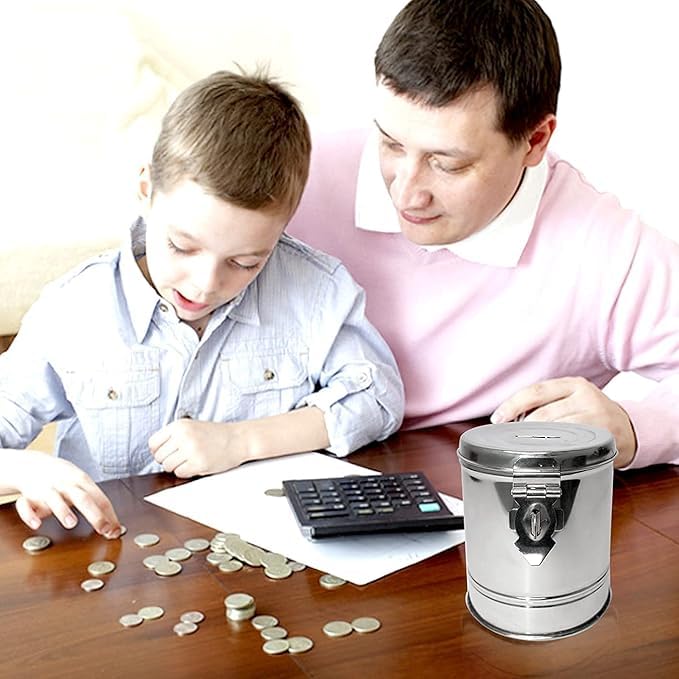 Metal Piggy Bank for Kids – Durable Coin & Note Saving Bank for Boys & Girls, Cute Educational Money Box for Children Pocket Money (Pack of 1) 2