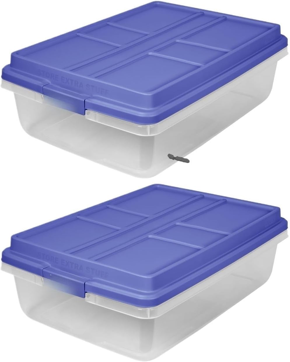 Large HI‑RISE Latching Storage Bin, Clear Plastic Container With Stack‑Enhanced Blue Lid, Stackable Utility Tote For Garage, Basement & Household Organization(40qt)