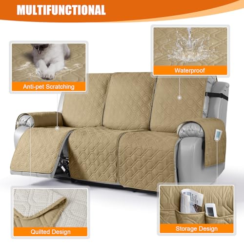 Image of VANSOFY Waterproof Recliner Couch Covers Washable, Sand,3 Seater | 1-Piece, Non-Slip with Elastic Straps, Sofa Cover with Pocket for Dogs, Pets