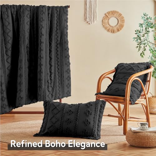 Image of MR&HM Full Size Bed Sheets and Comforter Set Black, 7 Pieces Tufted Boho Beddding Sets, Farmhouse Style Bed in a Bag with 1 Comforter, 2 Pillow Shams, 2 Pillowcases, 1 Flat Sheet, 1 Fitted Sheet
