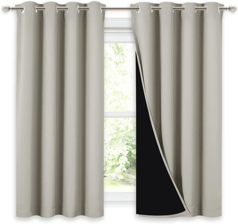 NICETOWN 100% Blackout Curtains 54 inches Long, Double-Deck Completely Blackout Window Treatment Thermal Insulated Lined Drapes for Small Window (Natural, 1 Pair, 52 inches Width Each Panel) Natural 52"W x 54"L (Pack of 2)