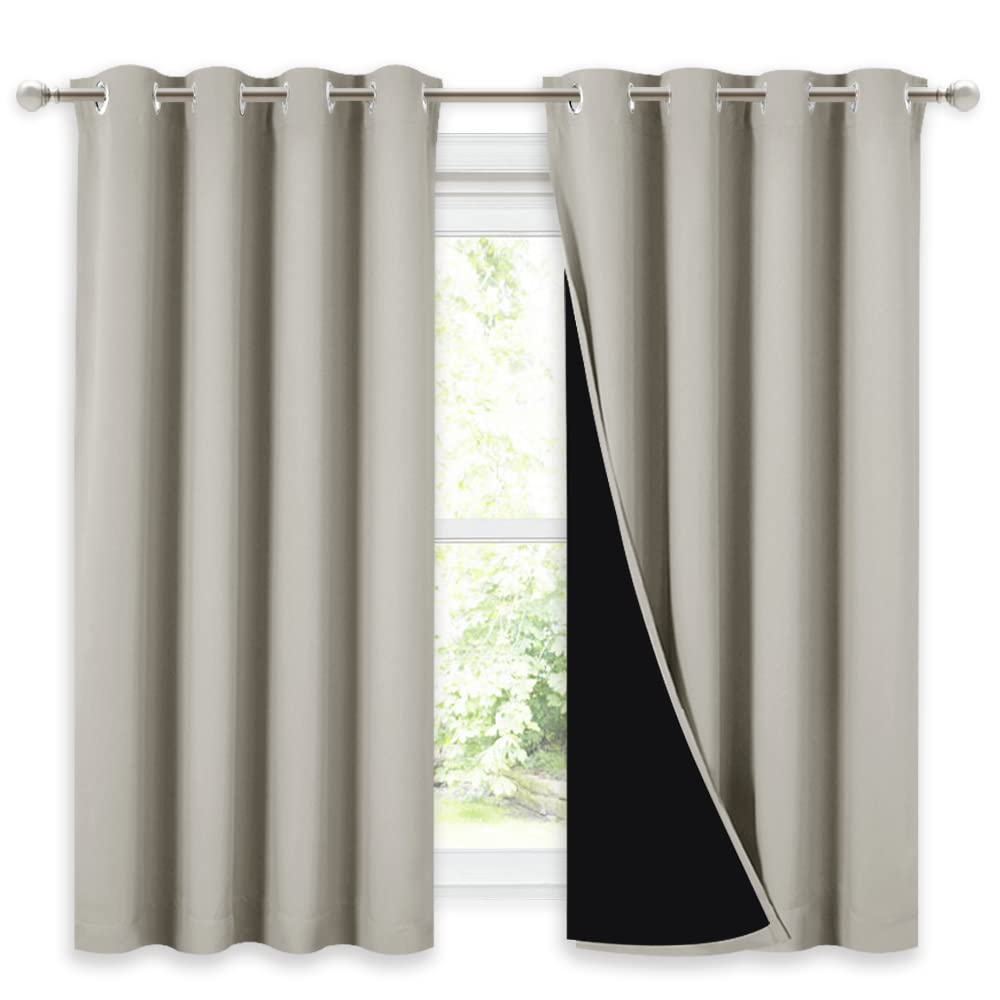 NICETOWN 100% Blackout Curtains 54 inches Long, Double-Deck Completely Blackout Window Treatment Thermal Insulated Lined Drapes for Small Window (Natural, 1 Pair, 52 inches Width Each Panel)