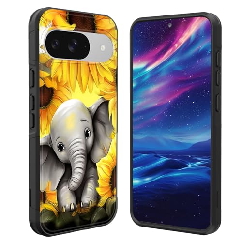 GFEWYTJYJ for Pixel 9/9 Pro Case,[10 FT Military Grade Drop Protection] Non-Slip Heavy Duty Shockproof Phone Case for Google Pixel 9/Pixel 9 Pro 6.3 Inch 2024,Sunflower Elephant