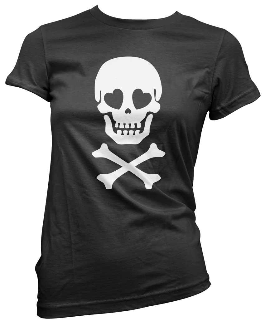 HotScamp Skull and Crossbones Heart Eyes Women's T-Shirt - Black 8