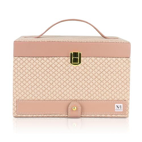 NFI essentials Makeup Organizer Box Cosmetic Vanity Box for Women Wedding Bridal Jewellery Storage with Tray Makeup Trousseau Kit Box (Pink) 7 51mYqSpatPL