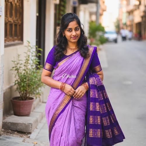 Image of Gadwal Cotton Silk Checked Saree for Women | Pure Kalyani Cotton Checked Saree with Zari Border Tassels & Blouse | Kanjivaram Linen Silk | Handloom Weave