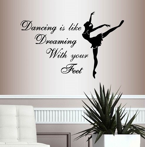 Wall Vinyl Decal Home Decor Art Sticker Dancing Is Like Dreaming With Your Feet Quote Phrase Lettering Ballerina Girl Woman People Ballet Dance Studio Room Removable Stylish Mural Unique Design 812 #TOP23