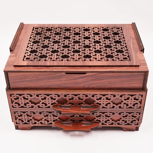 Image of Handmade Wooden Jewellery Organizer Storage Box | Wood Jewel Necklace Earrings Ring Multipurpose Organiser Box | Wedding Anniversary Pooja Gift (22x16x13 cm)