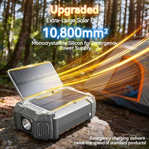 Solar Hand Crank Emergency Radio, 5000mAh NOAA Weather Radio, Radio Portable AM/FM/WB with USB Charger, Flashlight and SOS Alert for Indoor/Outdoor Emergency(Grey) – Bild 4