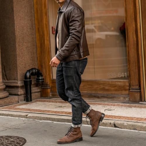 Image of Mens Shirt Collar Genuine Real Lambskin Leather Jacket For Men Vintage Classic Biker Style with Zip Out Liner