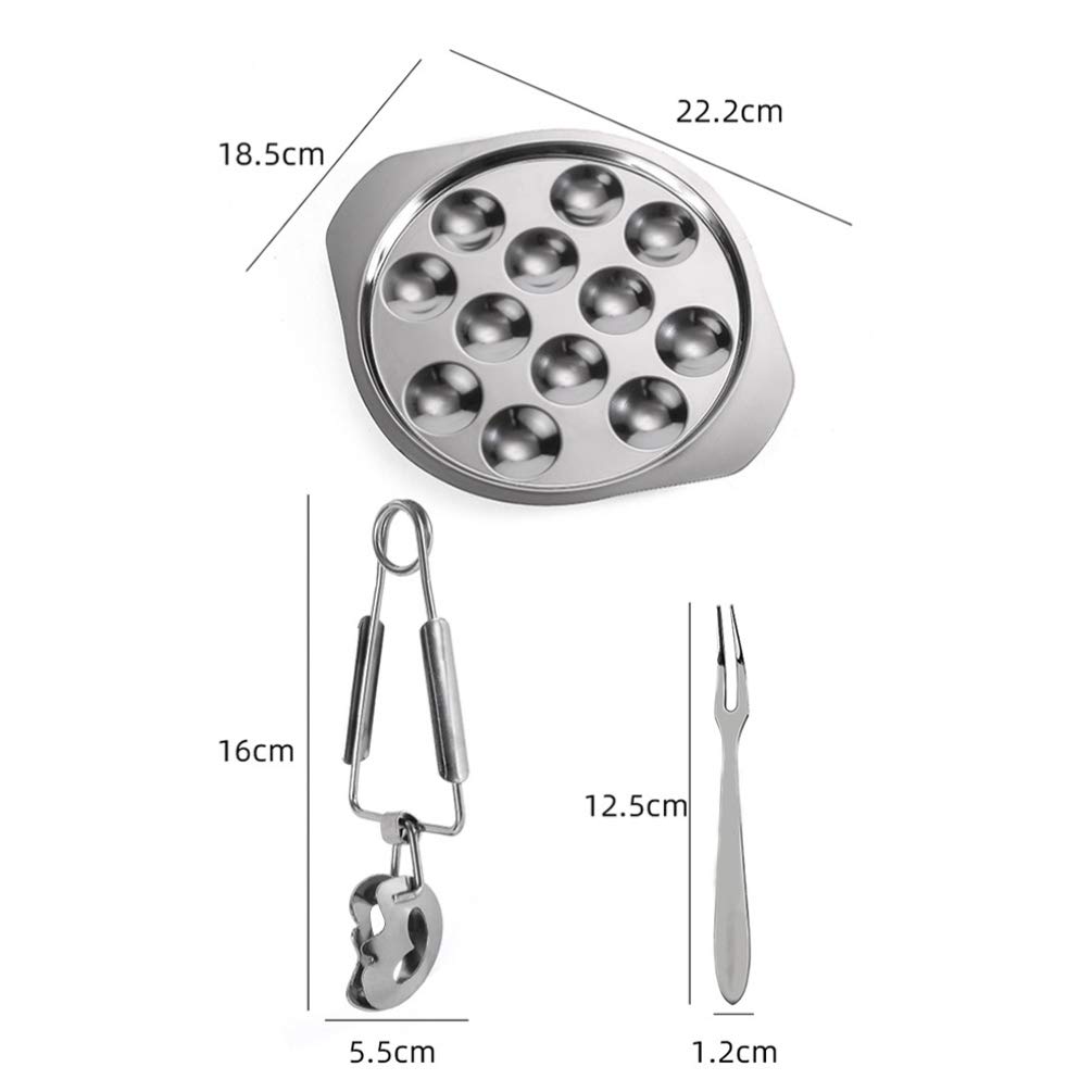 Cabilock 1 Satz Schneckenteller mit Edelstahl Clip Schneckenschale Metall 12 Löcher Schneckenplatte Schneckenpfanne Serviergeschirr für Zuhause Restaurant Hotel Küche BBQ Silber