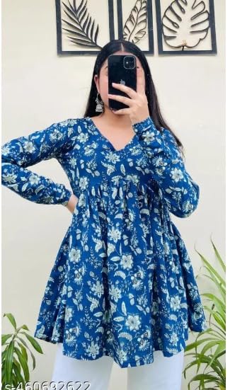 Image of Printed Kurti for Womens V-Neck TOP with Beautifull Design, Full Sleeves