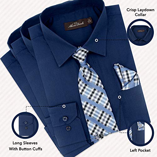 Alberto Danelli Boys Dress Shirt with Matching Tie and Handkerchief, Long Sleeve Button Down, Pocket3
