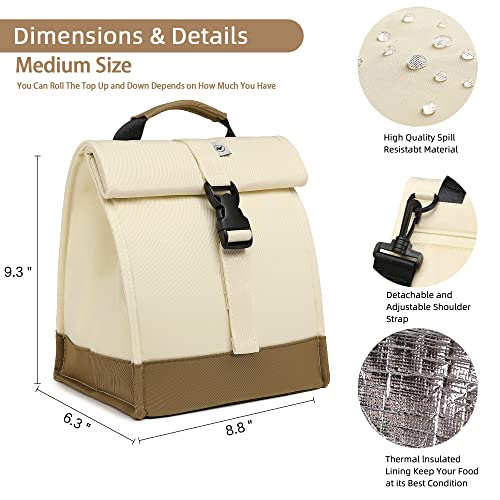 Sunny Bird Insulated Lunch Bag Rolltop Lunch Box Medium Lunch Cooler Tote For Women, Girls, Teens And Adults (White) #TOP3