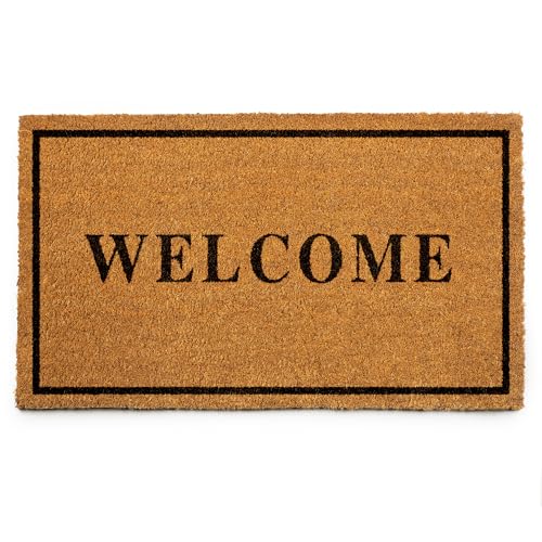 PLUS Haven Coco Coir Door Mat with Heavy Duty Backing, Welcome Doormat, 17.5”x30” Size, Easy to Clean Entry Mat, Beautiful Color and Sizing for Outdoor and Indoor uses, Home Décor
