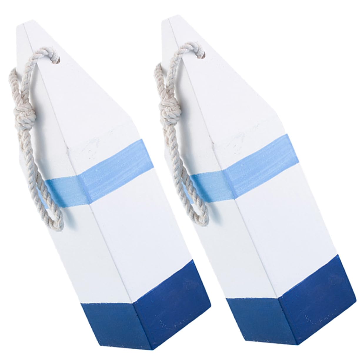 INOOMP 2pcs Mediterranean Wooden Sea Buoy Pendant Set, Light Blue Square Floating Fish Mark Wall Hanging Ornaments, Coastal Nautical Decor for Beach Homes and Sea-themed Rooms