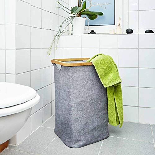 Blumfeldt Cesto della biancheria, squadrato, bambu, lino-cotone, facile da montare - 6