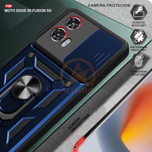 Image of Armor Bumper Back Cover Case for Moto Edge 50 Fusion 5G Rotating Camera Cover, Ring Holder & Kickstand | Heavy Duty & 360 Degree Protection Moto Edge 50 Fusion 5G Back Cover (Blue)