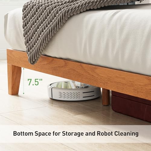 Queen Size Solid Wood Platform Bed Frame - 12-Inch Rustic Pine with Slat Support, No Box Spring Required