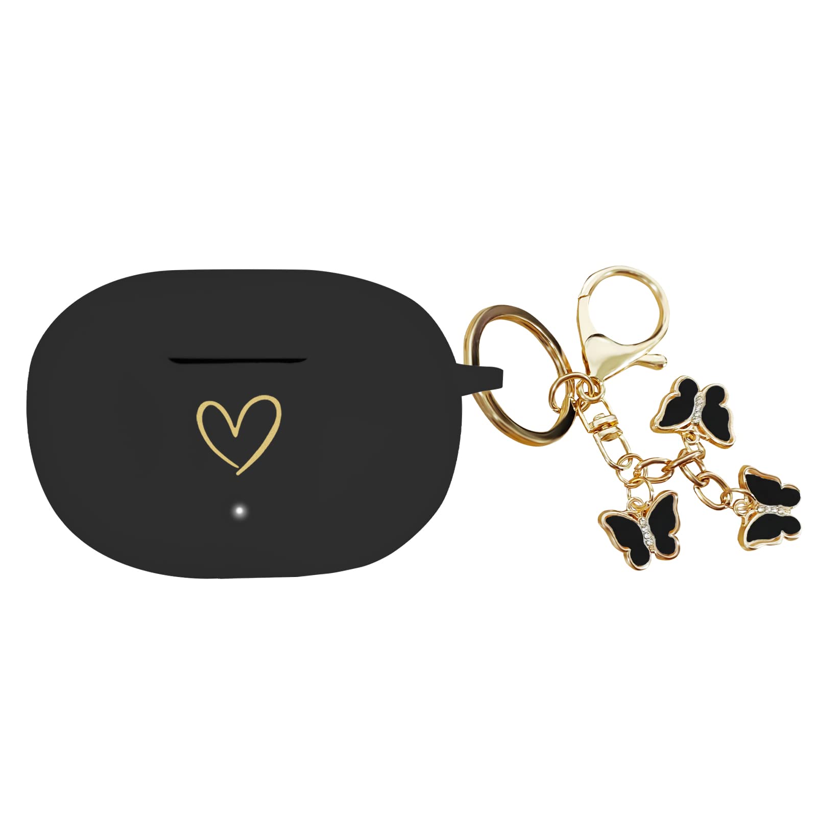 AIIEKZ Compatible with Beats Studio Buds 2021, Soft Silicone Case with Gold Heart Pattern for Beats Studio Buds Case with Cute Butterfly Keychain for