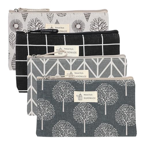 4 Pcs Canvas Cosmetic Bags Cosmetic Pouches with Zipper Makeup Bag Multi-Function Canvas Travel Pouch Vacation Travel Toiletry Bag for Women Girls, 4 Patterns