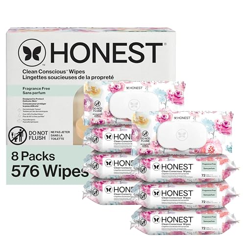 Image of The Honest Company Hypoallergenic Multi-Use Baby Wipes for Sensitive Skin, Rose Blossom, 576 Count