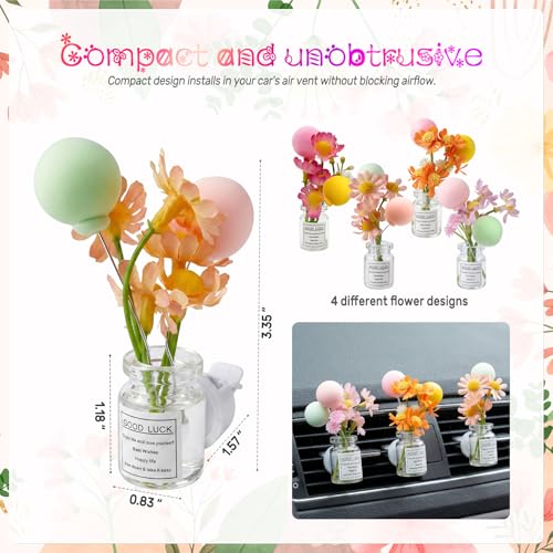 Image of CusDusk 4 Pcs Flowers with Ballons Car Vent Clips, Cute Daisy Plants Vase Air Conditioning Outlet Clip with Fragrance Pads, Charm Scent Perfume Automotive Interior Decorations for Women