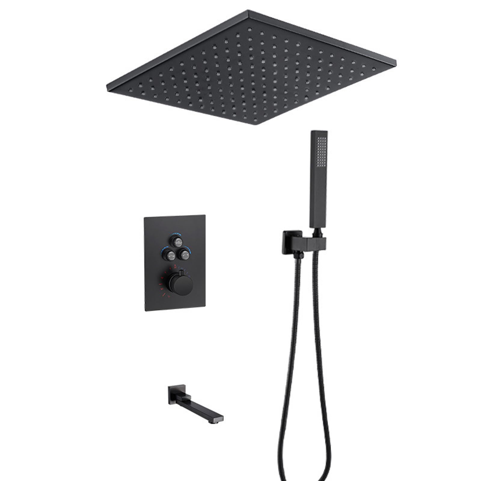 Mitigeur de douche thermostatique encastré noir 3 fonctions avec pommeau