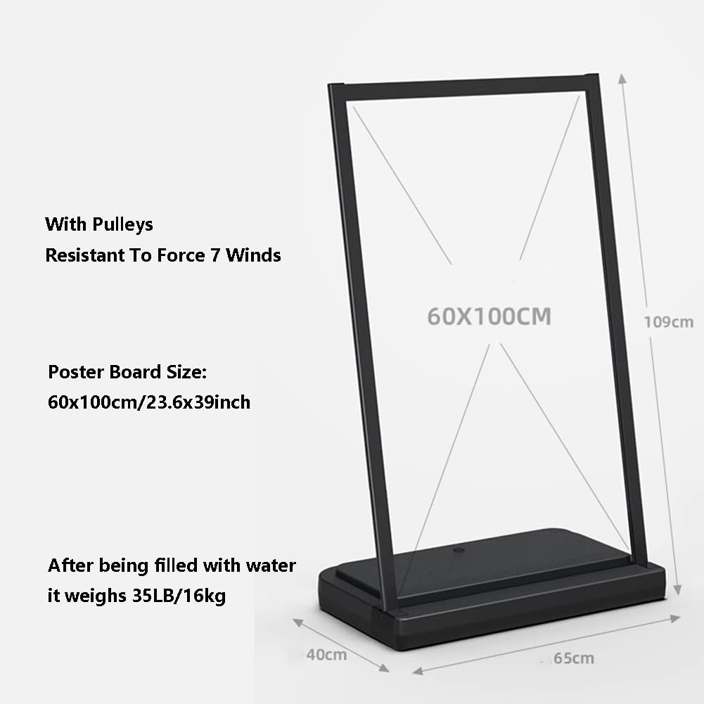Soporte Para Carteles De Acera, Expositor De Carteles Con Estructura De Aluminio Para Interiores Y Exteriores, Soporte Para Menús Y Anuncios Para Restaurantes,Negro,60x100cm/23x39inch