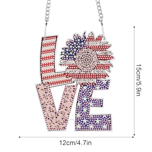 Image of AiYuanzsh Patriotic Diamond Painting Hanging Sign - Love Door Wall Decoration with American Flag Sunflower, Leopard Print, DIY 5D Rhinestone Art Craft for 4th of July Home Decor