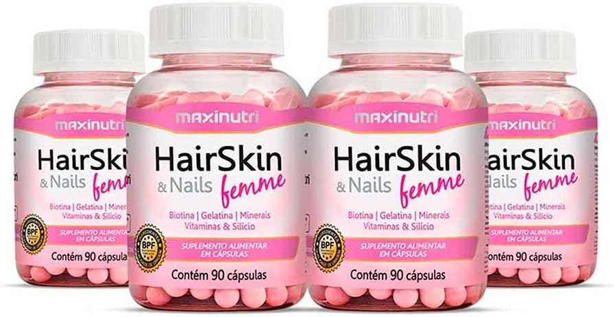 04 HairSkin Femme Biotina e Minerais 90 Cápsulas Maxinutri