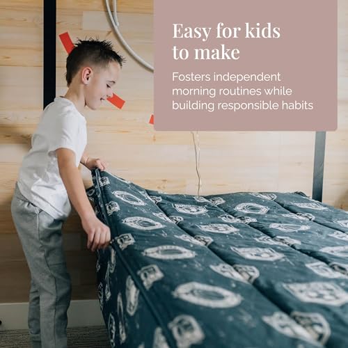 Image of Beddy's Sports Theme Durable Zipper Bedding for Kids - Bed in a Bag - Blue Sheets with Baseball, Football, Basketball, Soccer Comforter - Includes Pillowcase & Sham - Easy to Make & Wash - Full