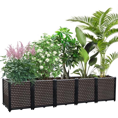 EasyVibe Hochbeet, selbstbewässernd, tief, 50 cm, 335 l, großer Pflanzkasten für Outdoor-Pflanzen, erhöhte Terrasse, PP, Blumengemüse, Pflanzbehälter, Gartenbeet, Pflanzkasten-Set, Drainagelöcher