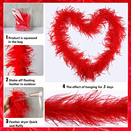 Tharaht Ostrich Feather Boa 2Ply 2Yard Natural Fluffy Feather Boa For Crafts Diy Wedding Easter Halloween Party Costume Decoration Ostrich Feather Boa,Red #TOP2