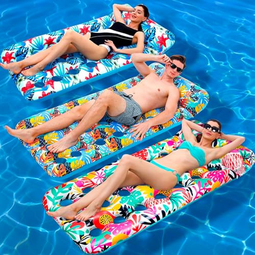 IRUIRUI 3 Pack Pool Floats Adult, Oversized Inflatable Pool Float Lounger Rafts Floaties for Adults with Headrest Floating Mat for Swimming Pool Lake...