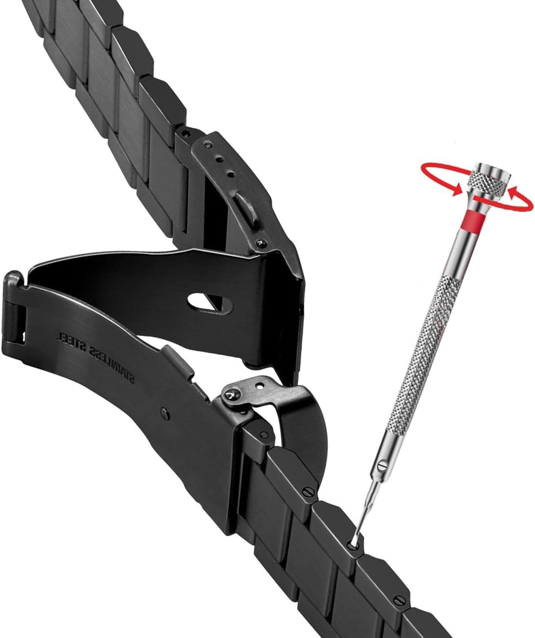 Silver/Black/Blue/Grey/Gold Stainless Steel Watch Bands, Brushed Finish Watch Strap 18mm/20mm/21mm/22mm/24mm/26mm Double Buckle Bracelet