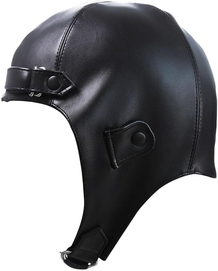 Black Leather Hood Masks Helmet Hollow Face Head Cover Masquerade Stage Props Headgear Aviator Hat Headhood Club Costume Party for Women Men