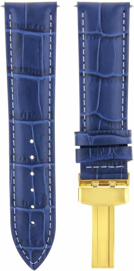 Ewatchparts 17-24mm Leather Watch Band Strap With Deployment Clasp Compatible With Rolex Gold