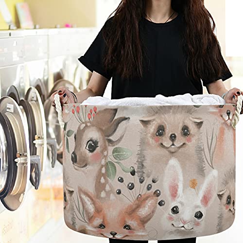 Image of visesunny Deer Bunny Hedgehog Bear Fox Laundry Baskets Fabric Storage Bin Storage Box Collapsible Storage Basket Toy Clothes Shelves Basket for Bathroom,Bedroom,Nursery,Closet,Office