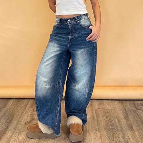 Viatabuna Wide Leg Jeans for Women Mid Waist Baggy Straight Leg Denim Washed Pants Raw Hem Y2k Loose Boyfriend Jeans4