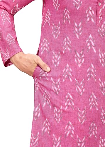 Image of Studio Shringaar Men's Cotton Blend Relaxed Fit Ikat Printed Knee Length Kurta