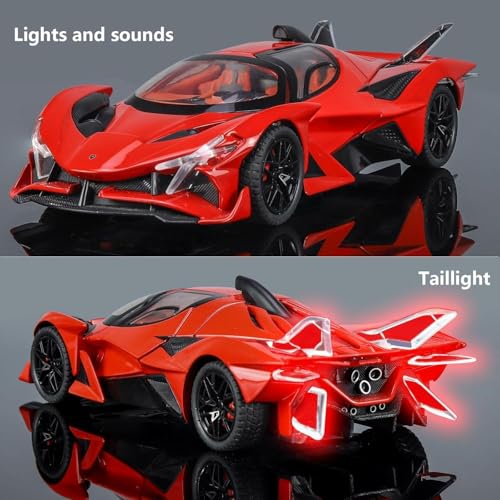Image of WORSHIPER Compatible for 1:32 Apollo Evo Toy Car Model, Diecast Collectible Pull Back Model Car with Sound and Light, Toy Gift Vehicles for Adults Kids Boys Girls (1:32 Apollo Evo-Red Color)